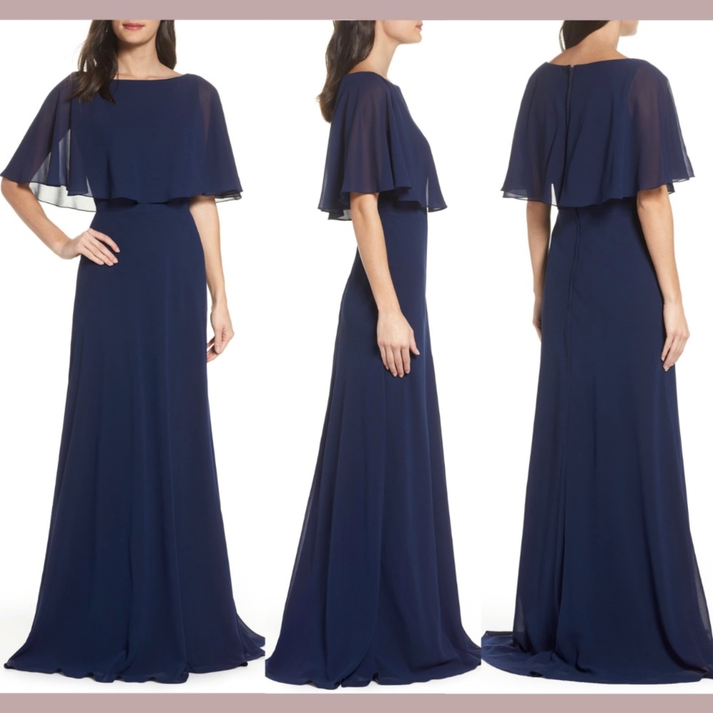 NWD La Femme [SZ 10 ] Popover Chiffon‎ Gown in Navy Blue